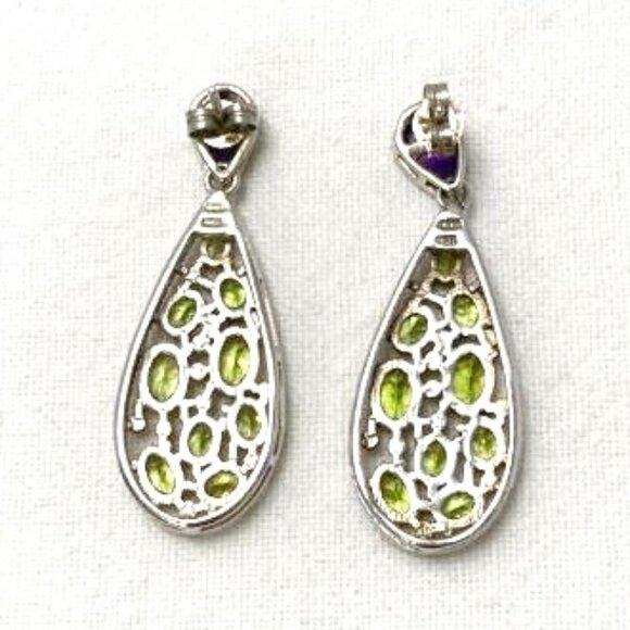 Peridot & Amethyst Sterling Earrings Marked SAM 925 Statement Elegant Fancy - Picture 2 of 4